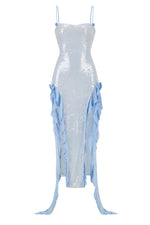 Sapphire Blue Sequin Elegance Maxi Dress