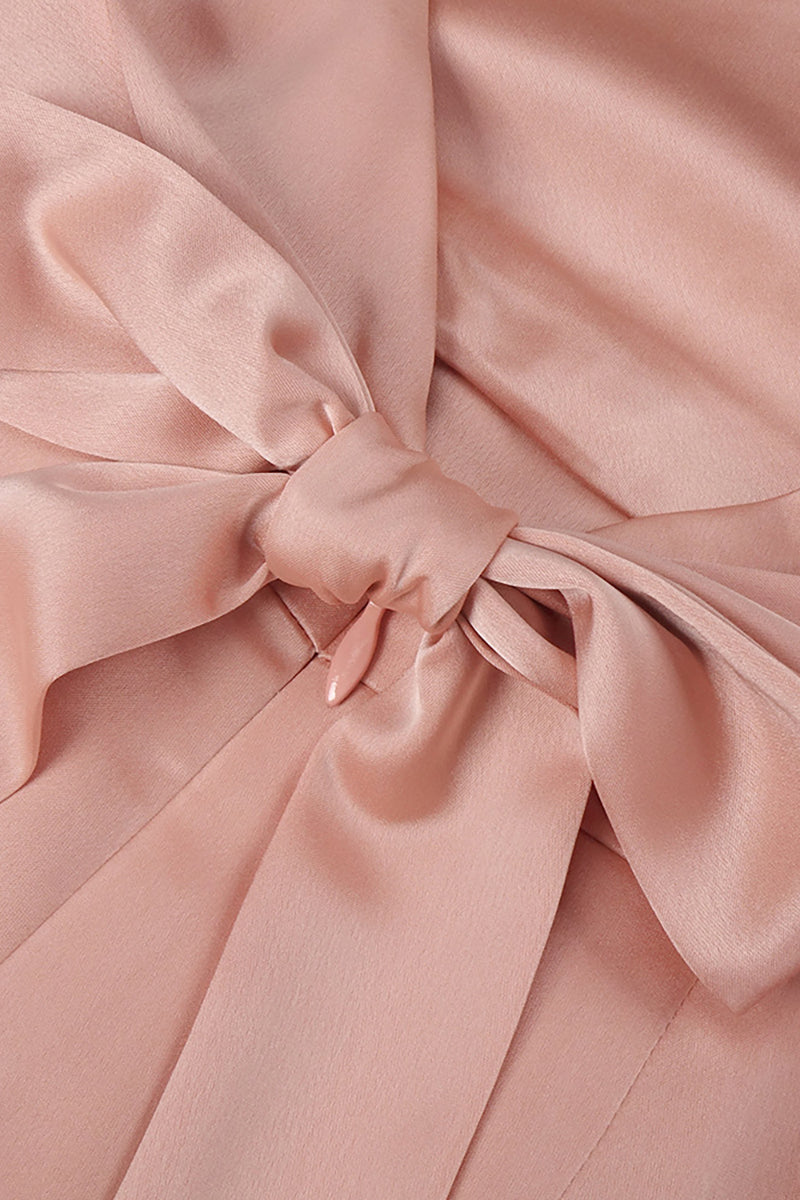 Satin Slip Slit Midi Dress in Light Pink
