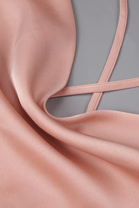 Satin Slip Slit Midi Dress in Light Pink