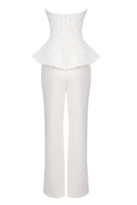 Satin Strapless Cream Top Wide Leg Pants