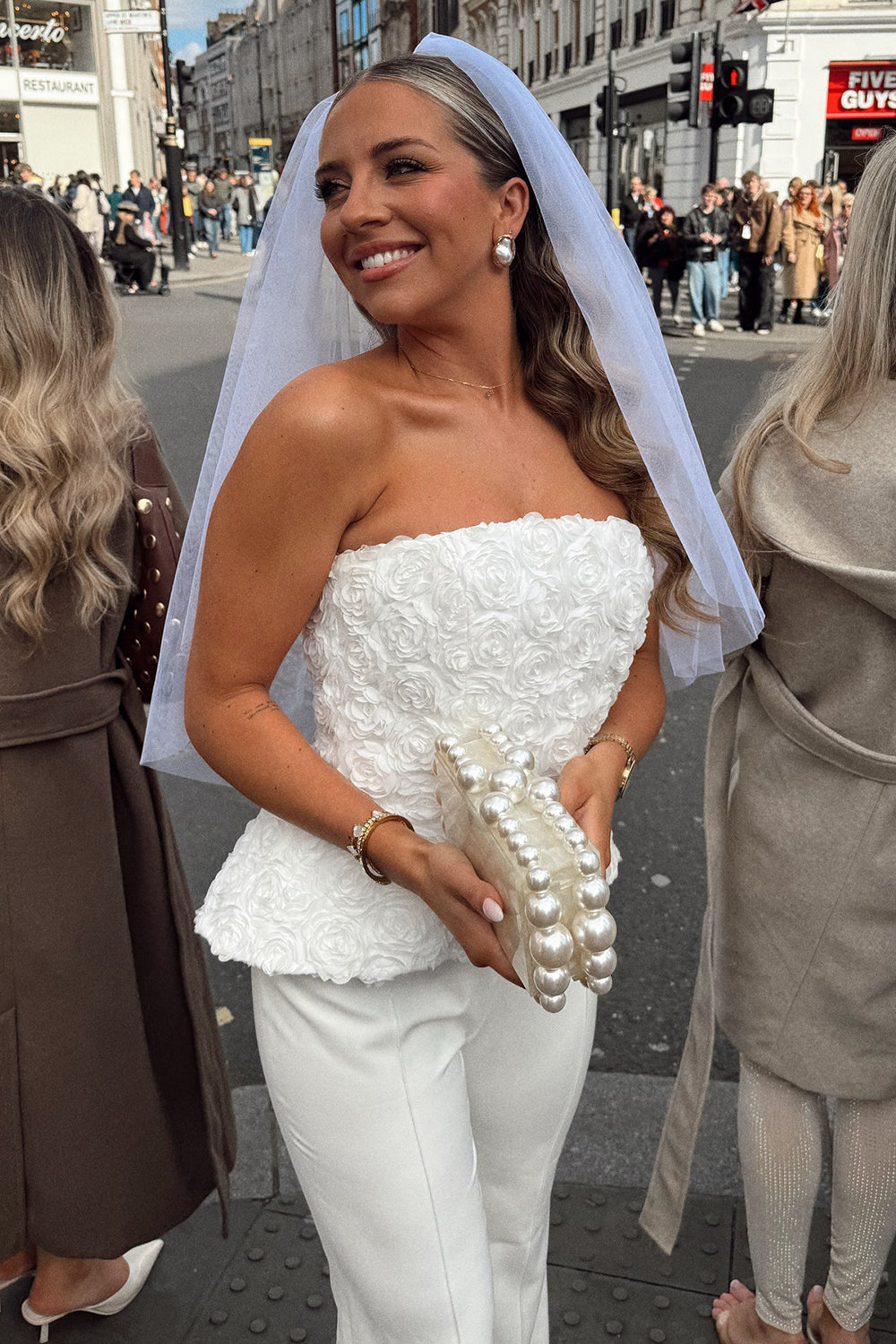 Satin Strapless Cream Top Wide Leg Pants