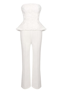 Satin Strapless Cream Top Wide Leg Pants