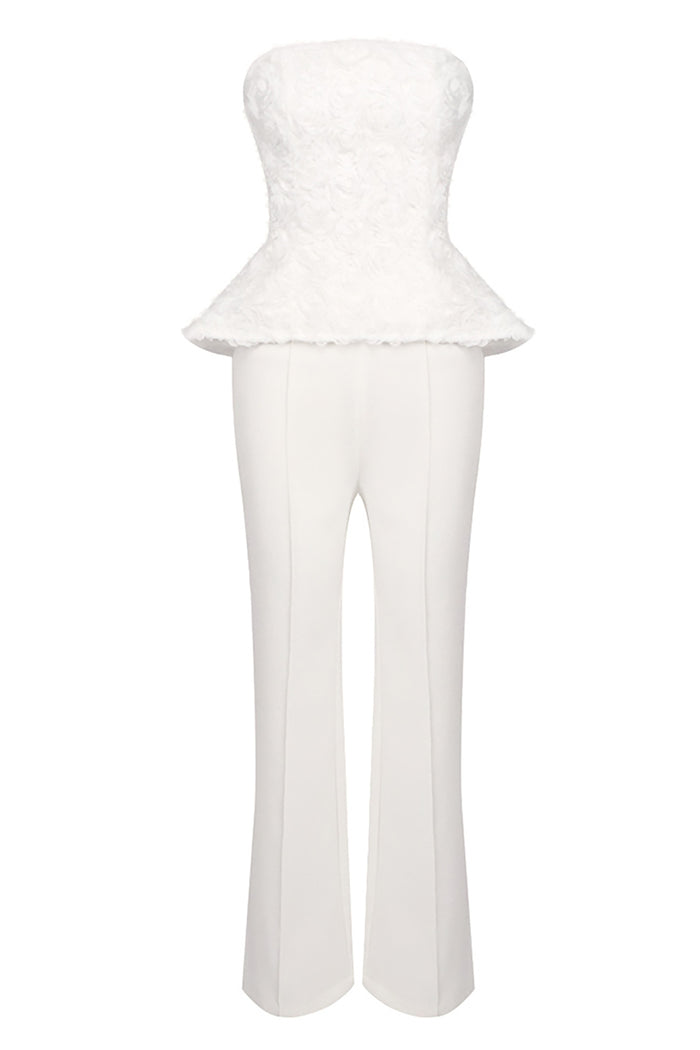 Satin Strapless Cream Top Wide Leg Pants