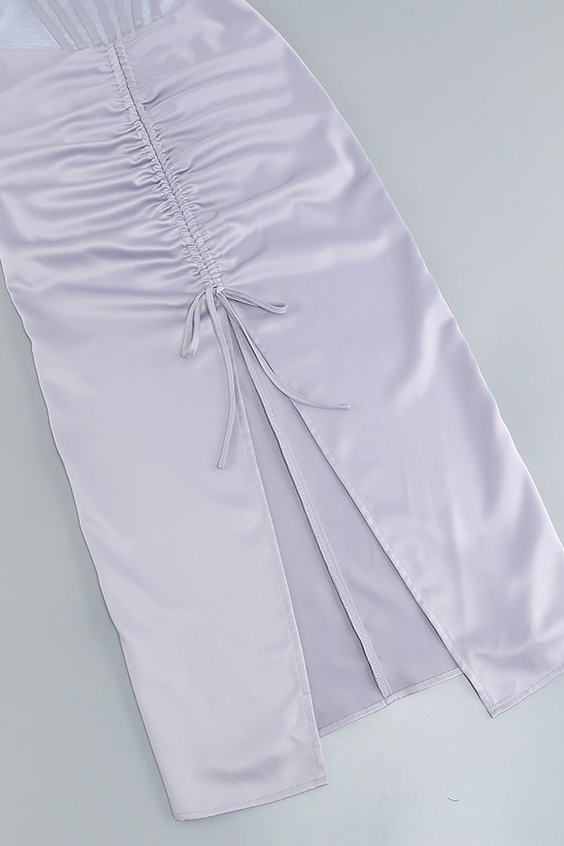 Satin Strappy Corset Thigh Split Maxi Dress