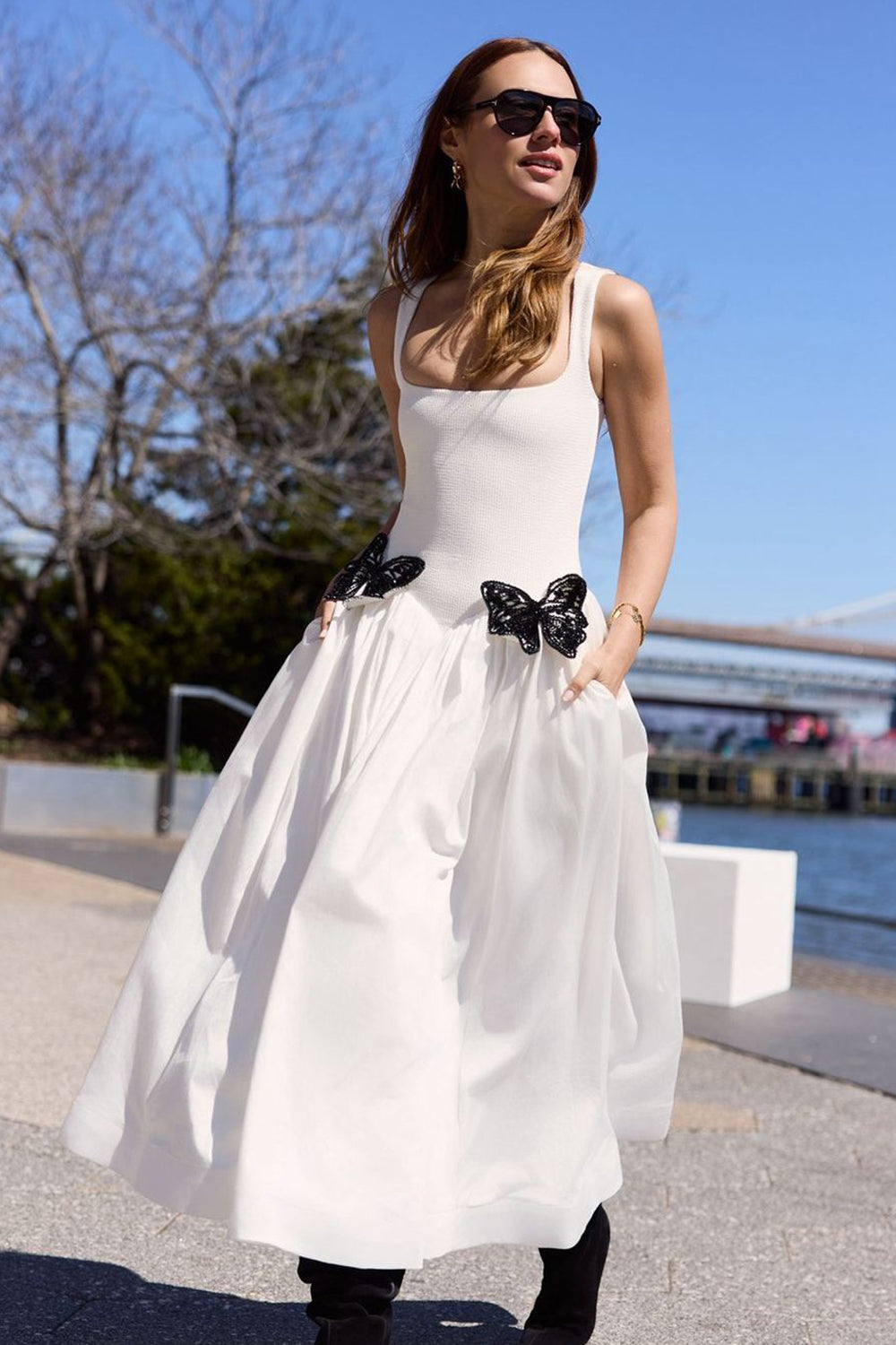 Scoop Neck Butterfly Detailing Dress