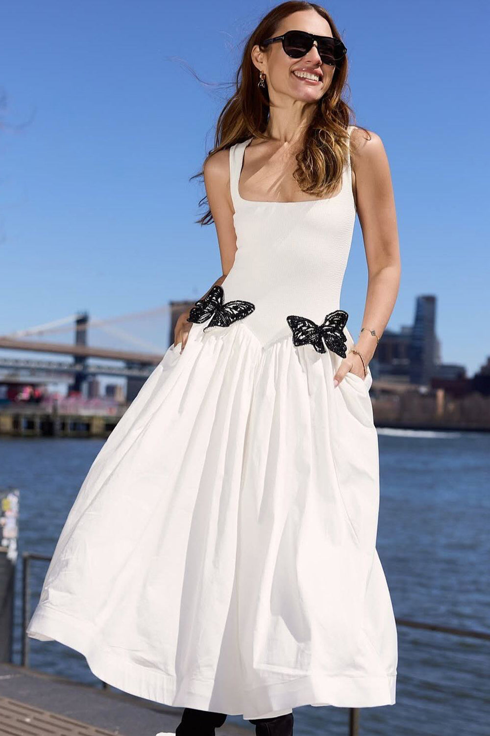 Scoop Neck Butterfly Detailing Dress