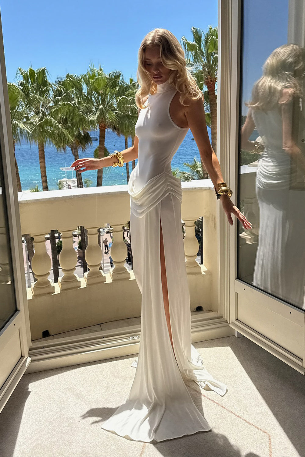 See-Through Draped High-Slit Dress