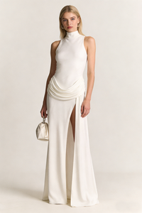 See-Through Draped High-Slit Dress
