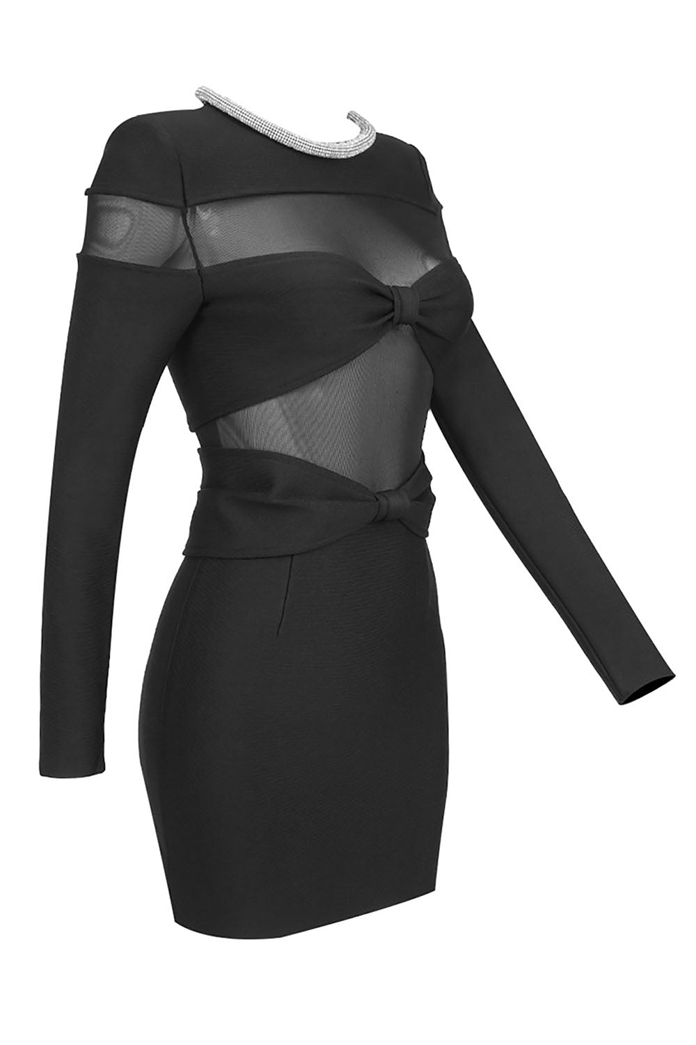 Semi-sheer Mesh Bandage Mini Dress in Black