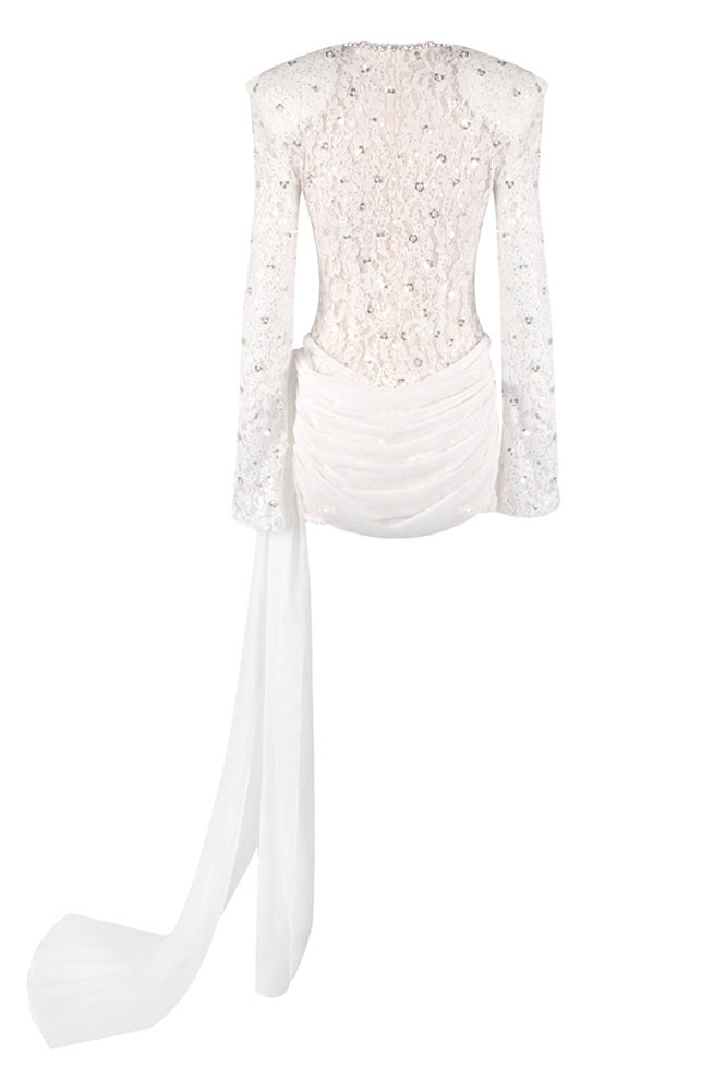 Sequin-Embellished Lace Mini Dress