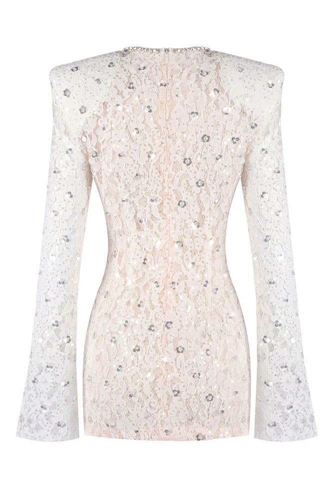 Sequin-Embellished Lace Mini Dress