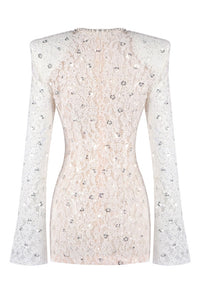 Sequin-Embellished Lace Mini Dress
