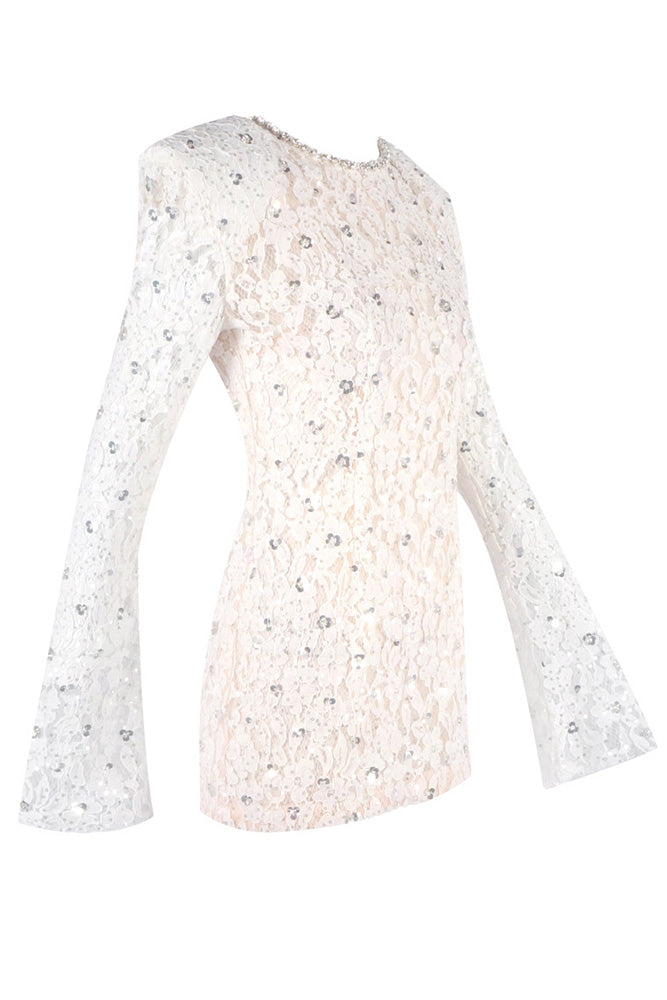 Sequin-Embellished Lace Mini Dress