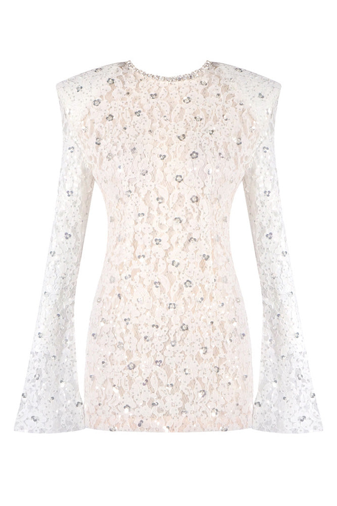 Sequin-Embellished Lace Mini Dress
