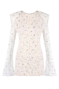 Sequin-Embellished Lace Mini Dress