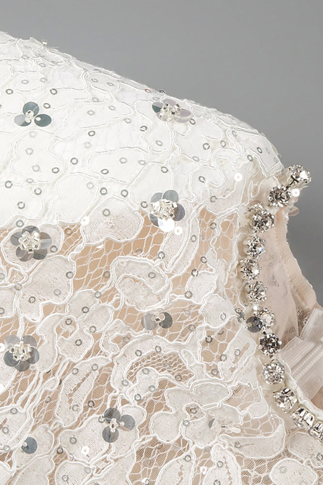 Sequin-Embellished Lace Mini Dress