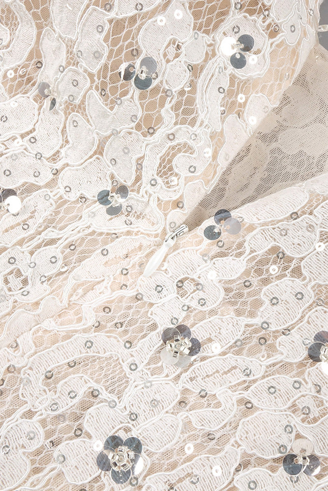 Sequin-Embellished Lace Mini Dress