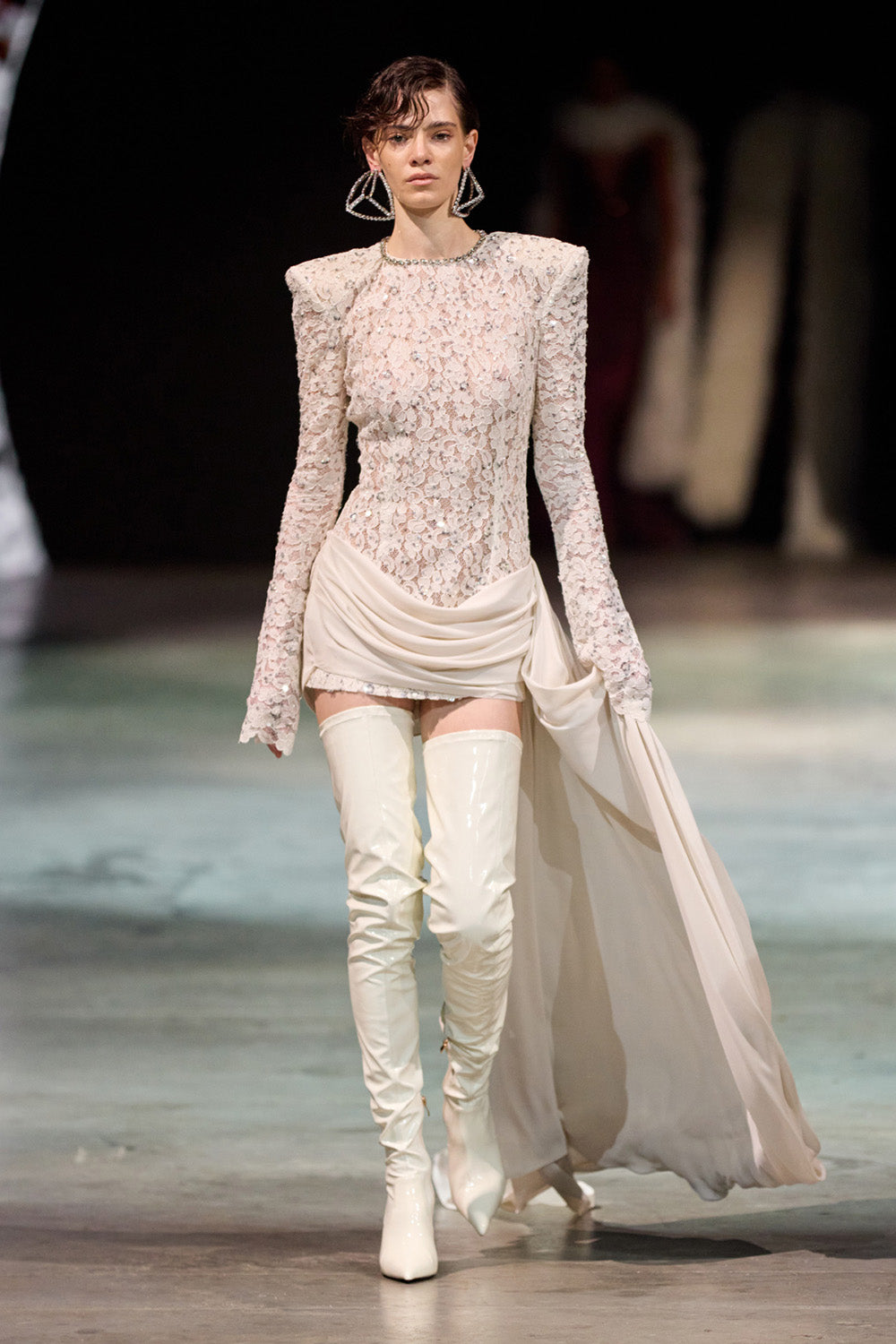 Sequin-Embellished Lace Mini Dress