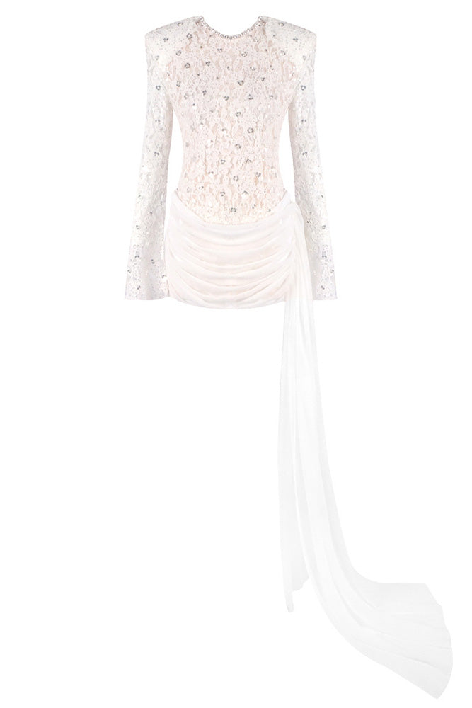 Sequin-Embellished Lace Mini Dress