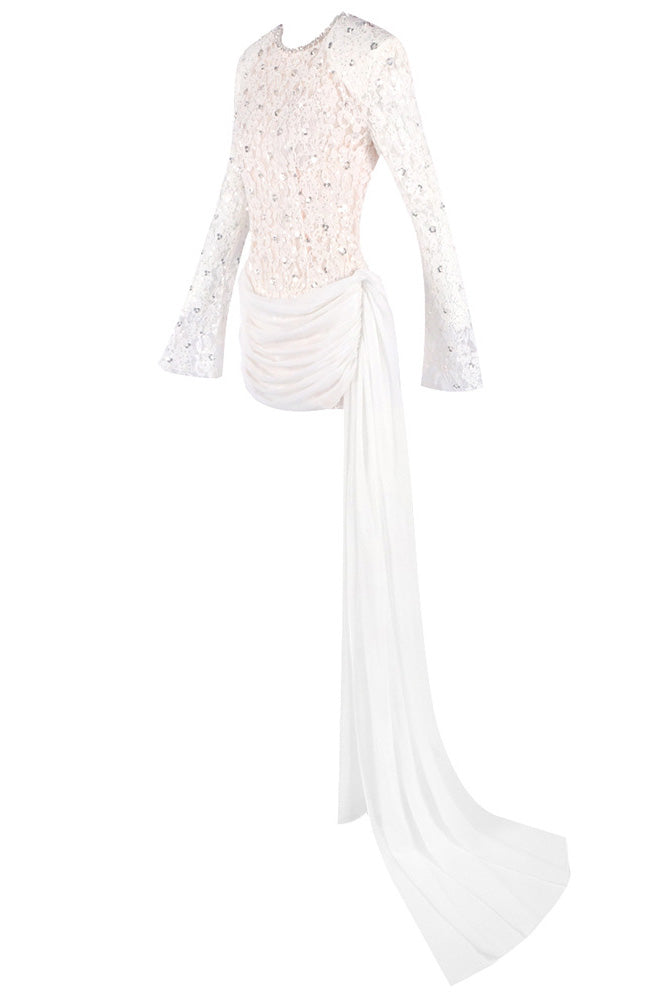 Sequin-Embellished Lace Mini Dress