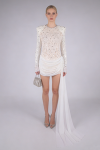 Sequin-Embellished Lace Mini Dress