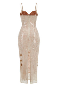 Sequin-embellished Floral Midi Dress