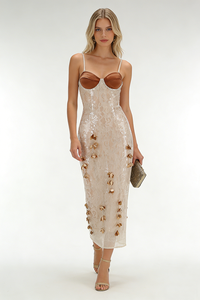 Sequin-embellished Floral Midi Dress