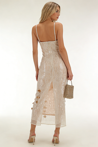 Sequin-embellished Floral Midi Dress