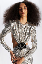 Sequin Backless Mxai Dress In Silver