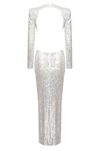 Sequin Backless Mxai Dress In Silver