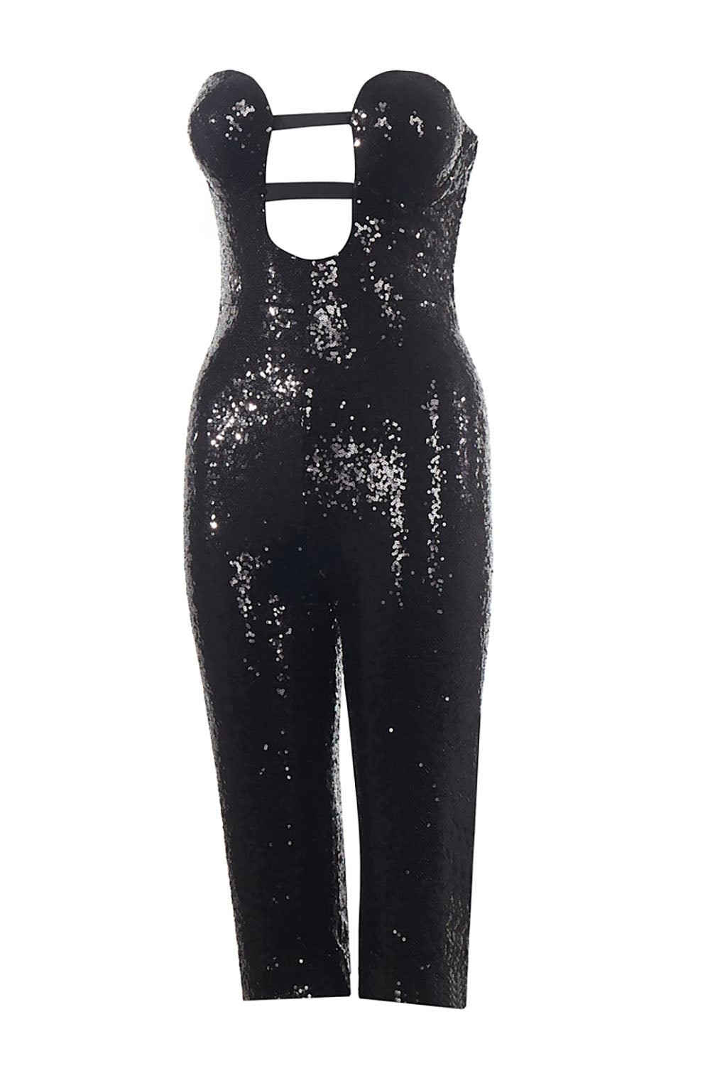 Sequin Feather-Trim Cuff Jumpsuit