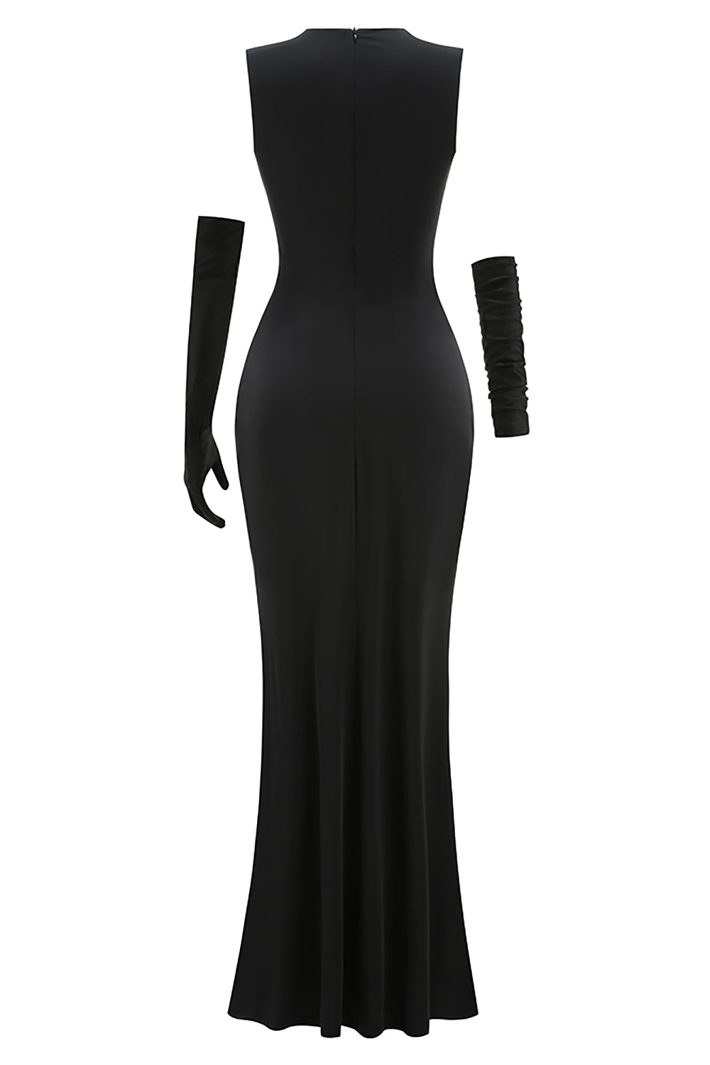 Sequin Detail Gown in Black With Gloves