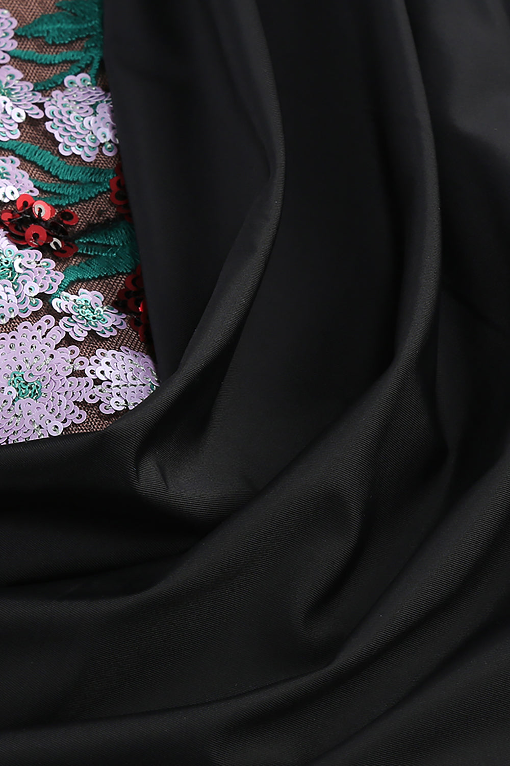 Sequin Detail Gown in Black With Gloves