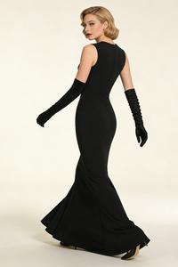Sequin Detail Gown in Black With Gloves