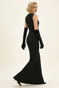 Sequin Detail Gown in Black With Gloves