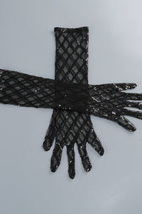 Sequin Embellished Maxi Dress in Black With Gloves