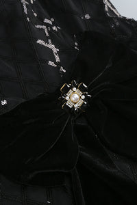 Sequin Embellished Maxi Dress in Black With Gloves