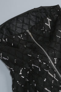 Sequin Embellished Maxi Dress in Black With Gloves