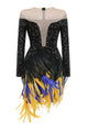 Sequin Feather-Embellished Mini Dress