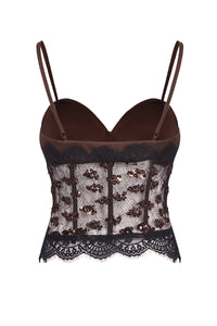 Sequin Lace Corset Top in Brown