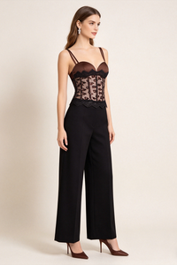 Sequin Lace Corset Top in Brown