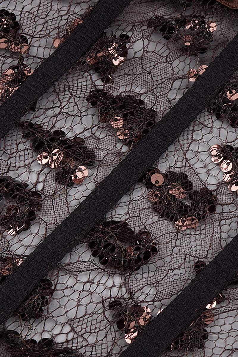 Sequin Lace Corset Top in Brown