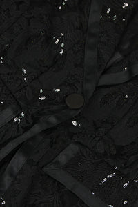 Traje blazer negro elegante con perspectiva de encaje de lentejuelas