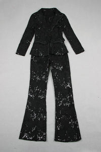 Costume blazer noir chic en dentelle à paillettes