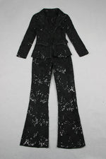 Sequin Lace Perspective Chic Black Blazer Suit