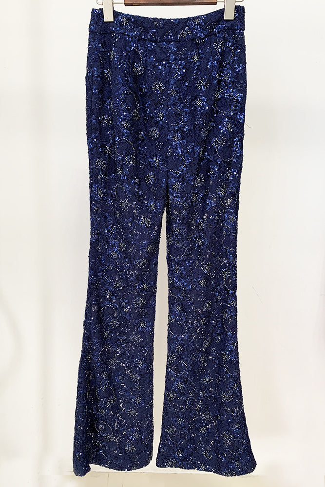 Sequin Lace See-Through Blazer Pant Suits