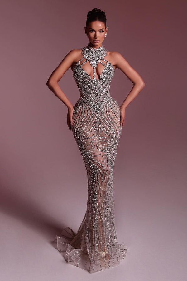 Sequin Rhinestone Mesh Gown