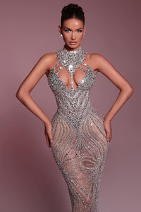 Sequin Rhinestone Mesh Gown