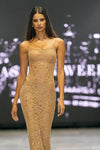 Sheer Crystal Embellished Strappy Evening Gown in Butter
