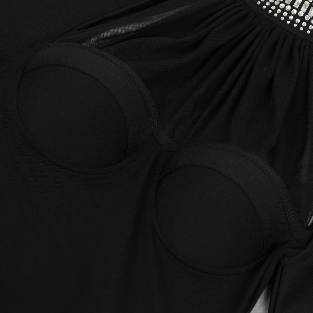 Mini robe bandage dos nu en cristal transparent en noir